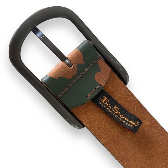 Ben Sherman Men's Brown Camouflage Genuine Leather Belt Size 32 Heavy Duty 1.75" - Picture 5 of 10